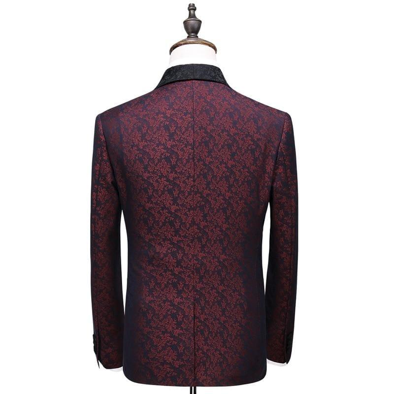 Fashion Printed Blue Burgundy Tuxedo Jacket Pants Vest - mens suits