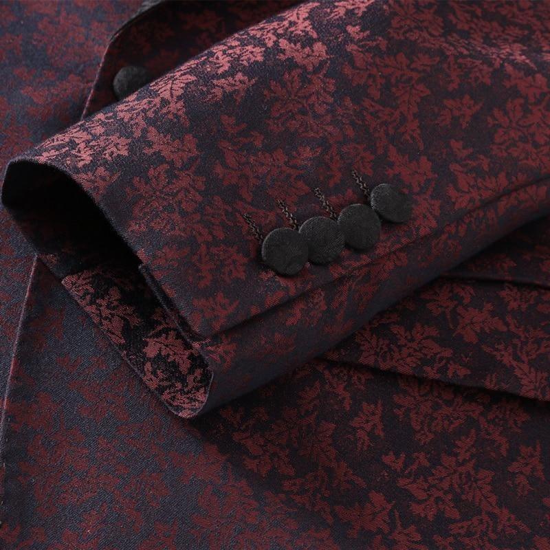 Fashion Printed Blue Burgundy Tuxedo Jacket Pants Vest - mens suits