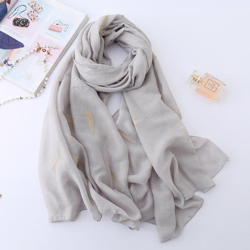 Feather Embroidery Cotton Scarf - TeresaCollections