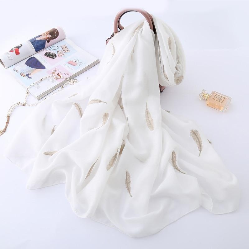 Feather Embroidery Cotton Scarf - scarf