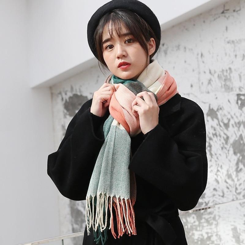 Female Wool Scarf Women Cashmere Scarves Wide Lattices Long Shawl Scarf - TeresaCollections