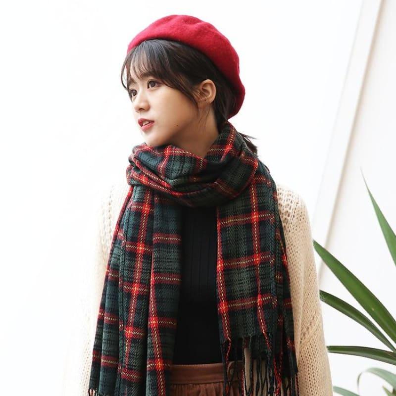 Female Wool Scarf Women Cashmere Scarves Wide Lattices Long Shawl Scarf - TeresaCollections