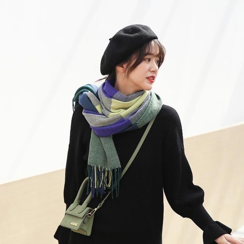 Female Wool Scarf Women Cashmere Scarves Wide Lattices Long Shawl Scarf - TeresaCollections