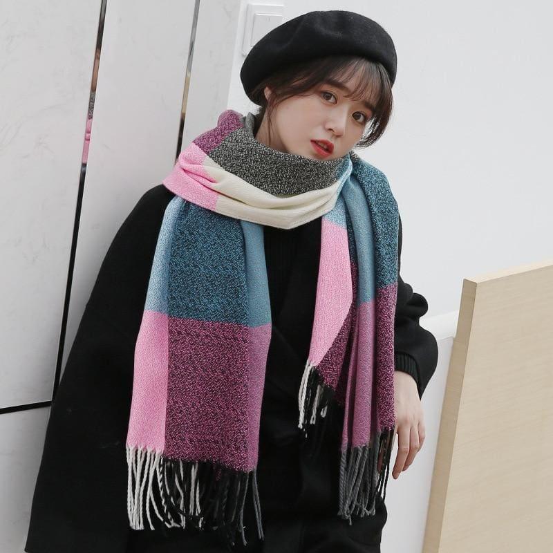 Female Wool Scarf Women Cashmere Scarves Wide Lattices Long Shawl Scarf - TeresaCollections