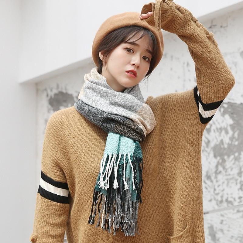 Female Wool Scarf Women Cashmere Scarves Wide Lattices Long Shawl Scarf - TeresaCollections