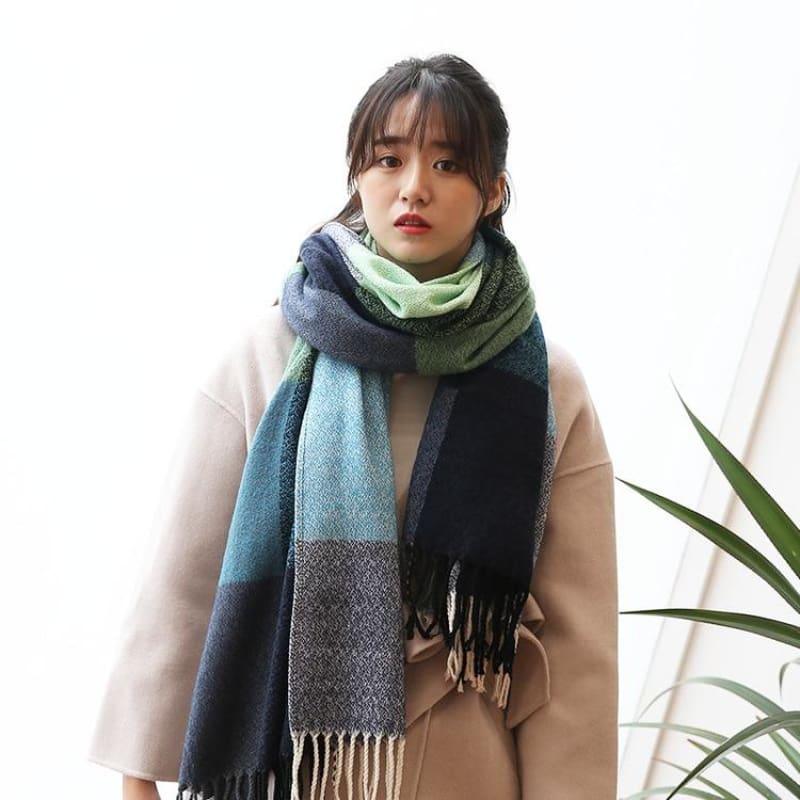 Female Wool Scarf Women Cashmere Scarves Wide Lattices Long Shawl Scarf - TeresaCollections