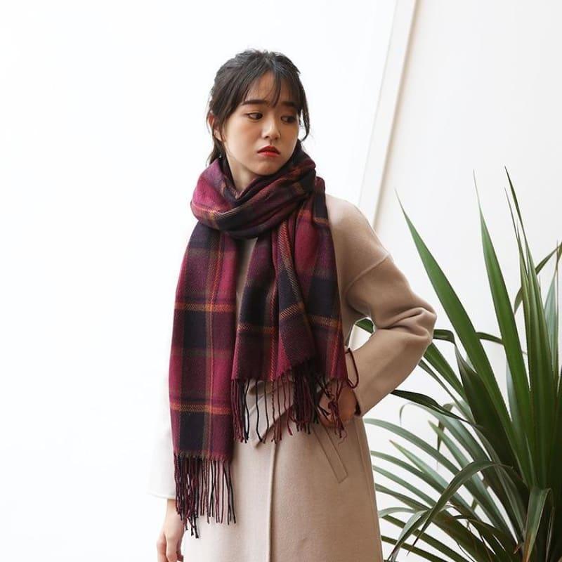 Female Wool Scarf Women Cashmere Scarves Wide Lattices Long Shawl Scarf - TeresaCollections