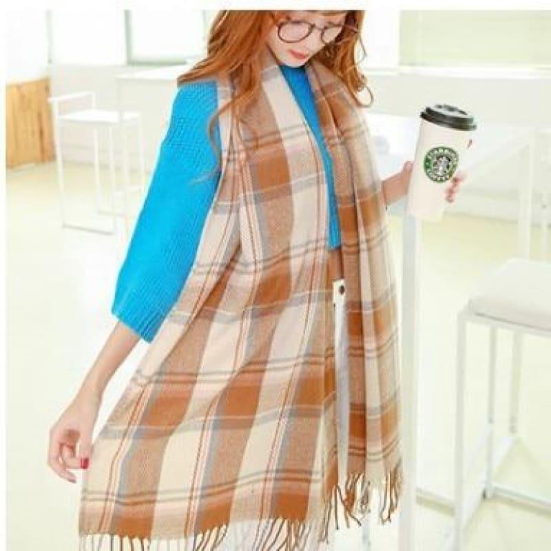 Female Wool Scarf Women Cashmere Scarves Wide Lattices Long Shawl Scarf - TeresaCollections