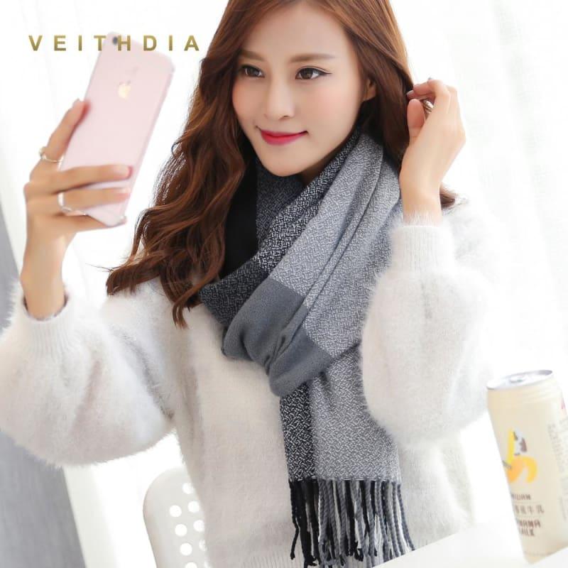 Female Wool Scarf Women Cashmere Scarves Wide Lattices Long Shawl Scarf - TeresaCollections