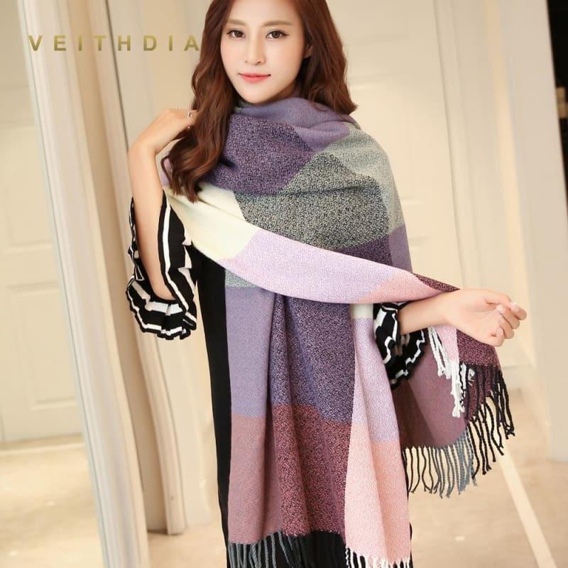 Female Wool Scarf Women Cashmere Scarves Wide Lattices Long Shawl Scarf - TeresaCollections