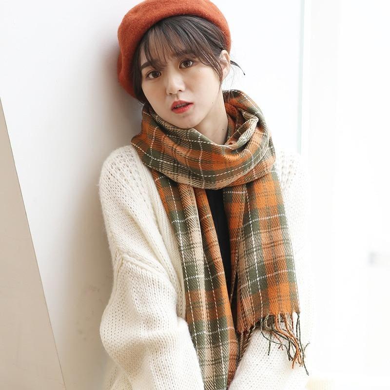 Female Wool Scarf Women Cashmere Scarves Wide Lattices Long Shawl Scarf - TeresaCollections