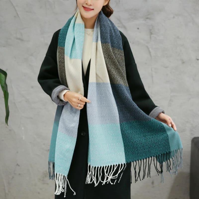 Female Wool Scarf Women Cashmere Scarves Wide Lattices Long Shawl Scarf - TeresaCollections