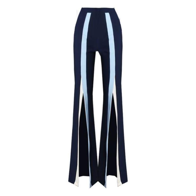 Flare Elastic Striped Split X Long Trousers - Blue / L - pants