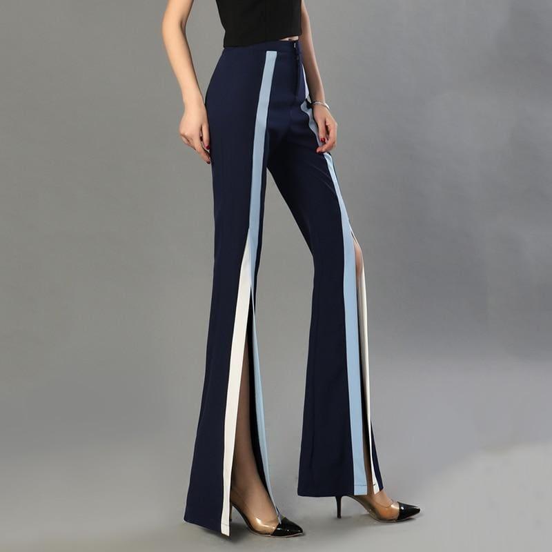 Flare Elastic Striped Split X Long Trousers - pants