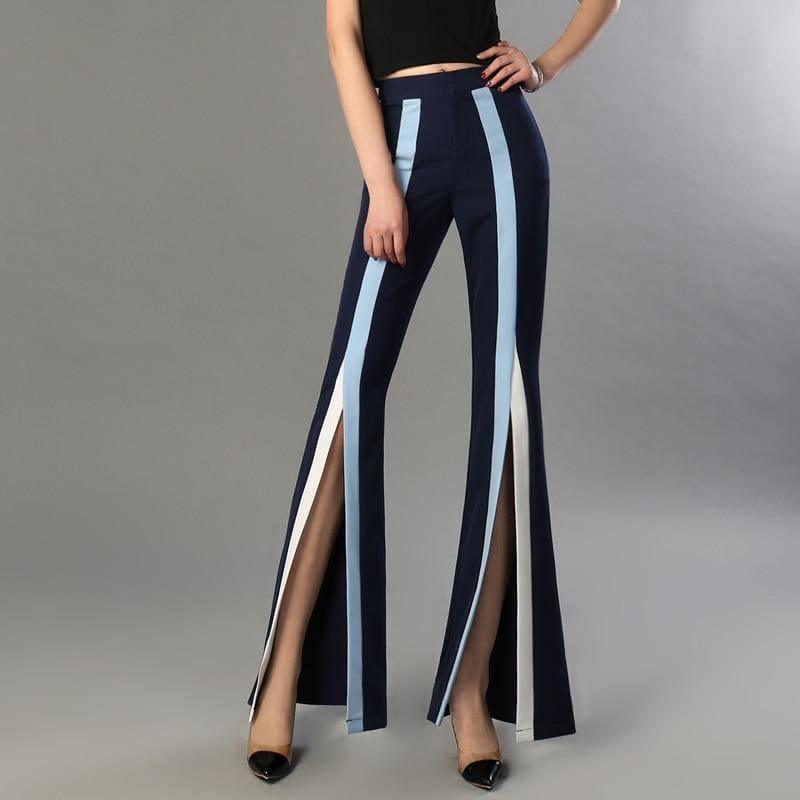 Flare Elastic Striped Split X Long Trousers - pants
