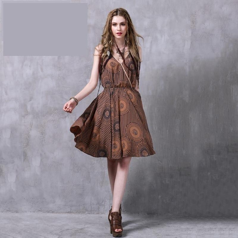 Floral Print Elastic Waist A-line Women Dress - TeresaCollections