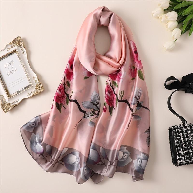 Floral Print Silk Scarf - TeresaCollections