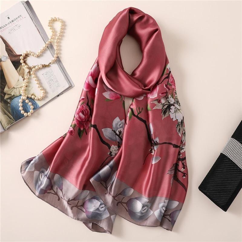 Floral Print Silk Scarf - FS260 pihong - scarf