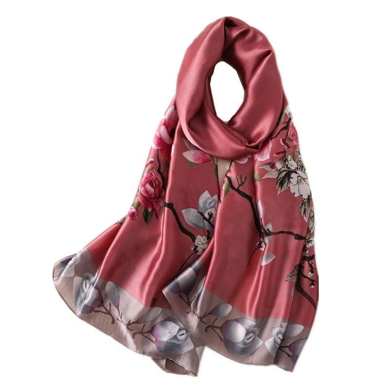 Floral Print Silk Scarf - TeresaCollections
