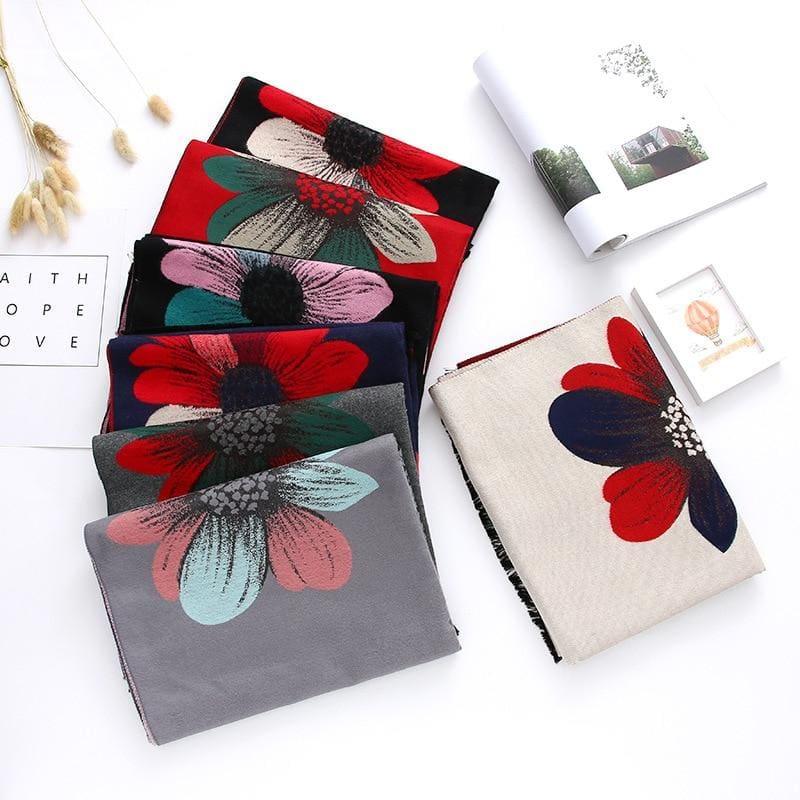 Floral Warm Double-sides Pashmina Scarf - scarf