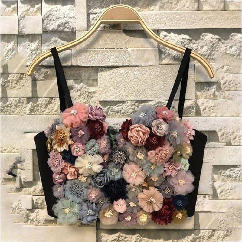 Flower Patchwork Sexy Vest Sleeveless Hit Colors Strapless Crop Top - as picture / L - Sleeveless