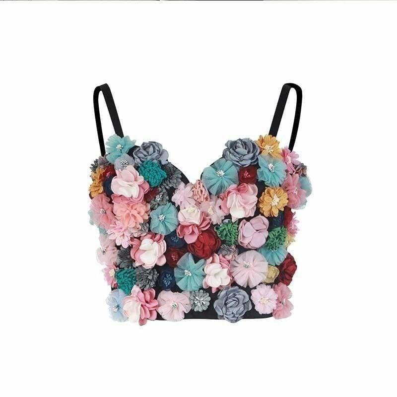 Flower Patchwork Sexy Vest Sleeveless Hit Colors Strapless Crop Top - Sleeveless