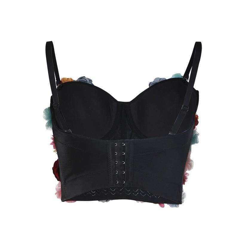 Flower Patchwork Sexy Vest Sleeveless Hit Colors Strapless Crop Top - Sleeveless