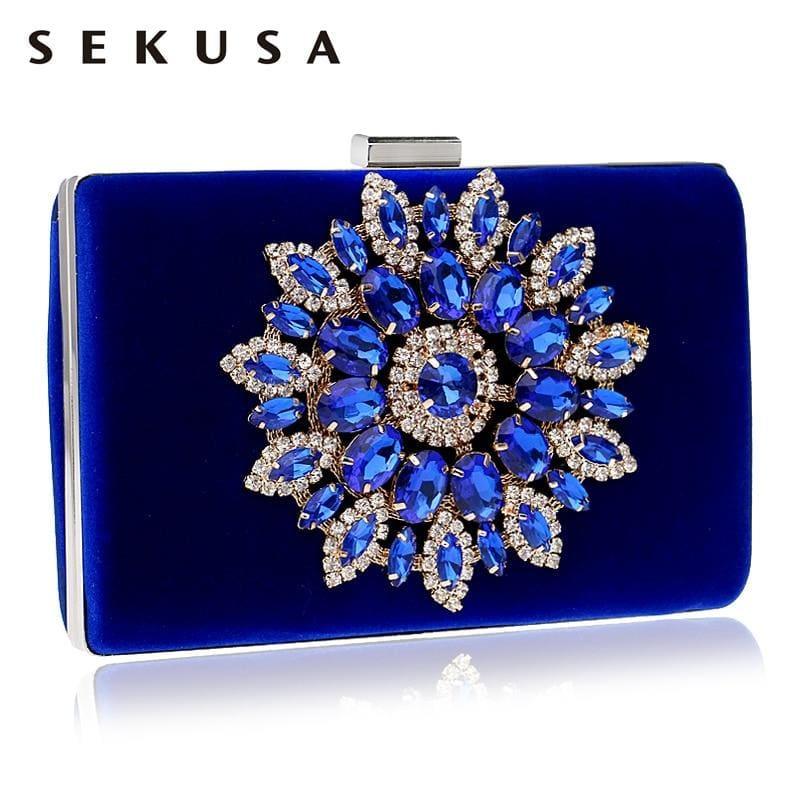 Flower Rhinestones Clutches Purse Bag - Clutch