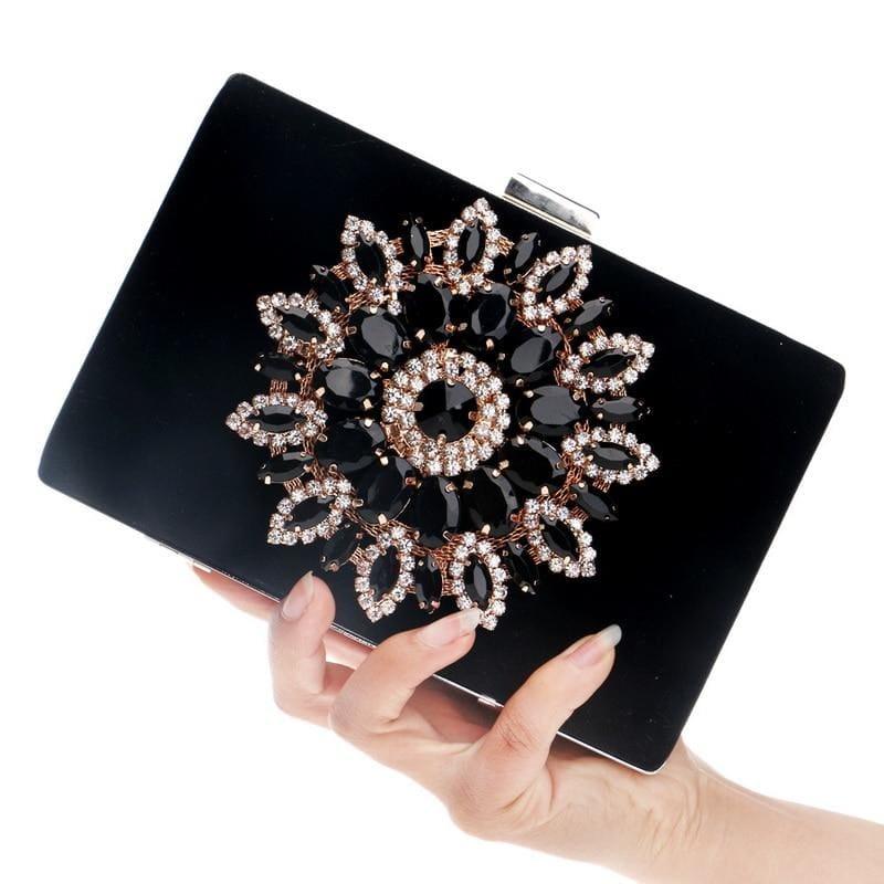 Flower Rhinestones Clutches Purse Bag - Clutch