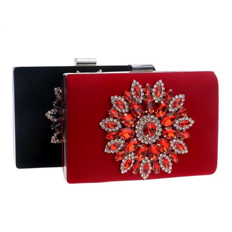 Flower Rhinestones Clutches Purse Bag - Clutch