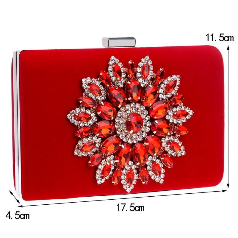 Flower Rhinestones Clutches Purse Bag - Clutch