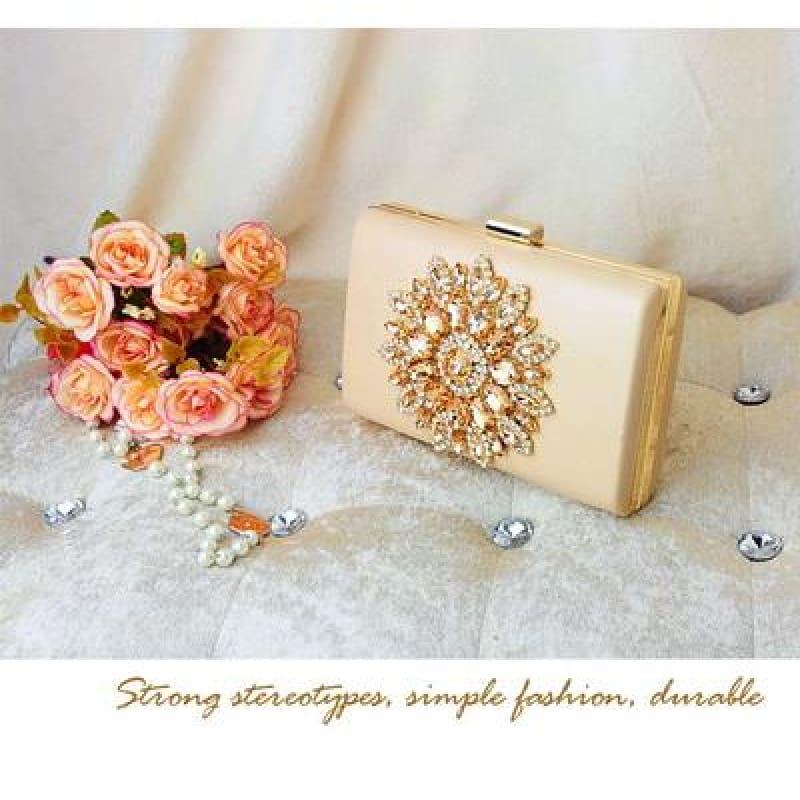 Flower Rhinestones Clutches Purse Bag - gold - Clutch