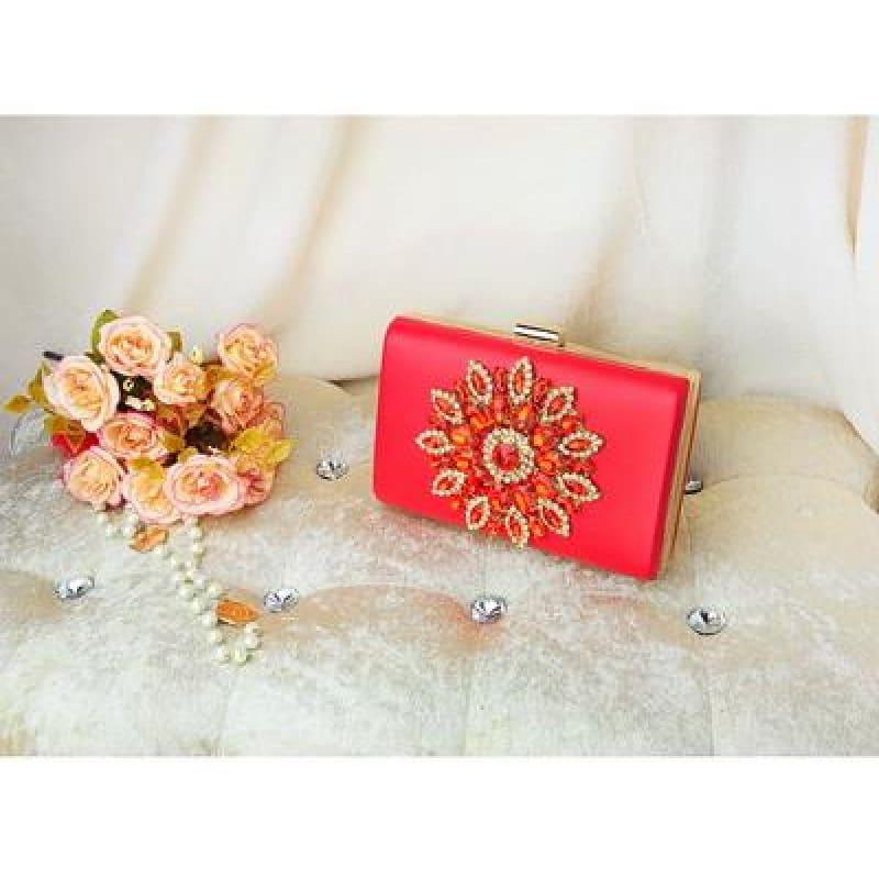 Flower Rhinestones Clutches Purse Bag - TeresaCollections