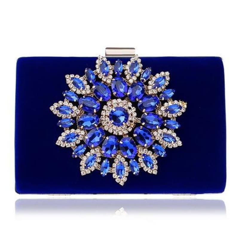 Flower Rhinestones Clutches Purse Bag - YM1061blue - Clutch