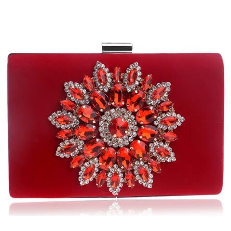 Flower Rhinestones Clutches Purse Bag - YM1061red - Clutch