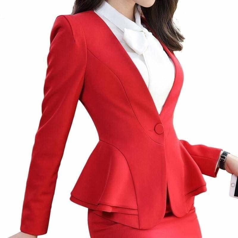 Formal Business Ruffles Slim V Neck Blazer Jacket - Jacket