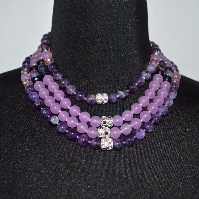 Four Strands Amethyst and Purple Carnelian Necklace - Handmade