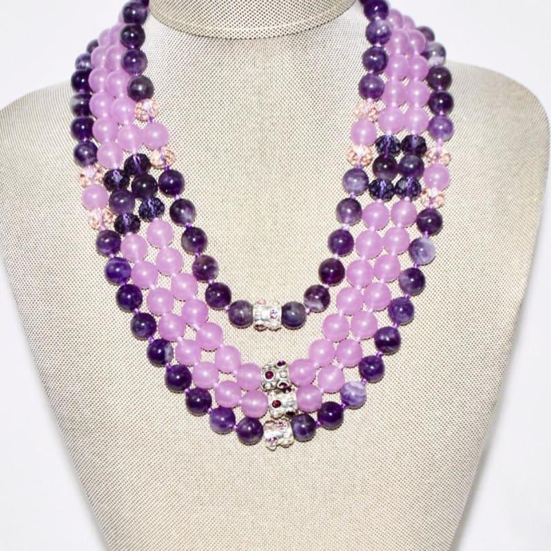 Four Strands Amethyst and Purple Carnelian Necklace - TeresaCollections