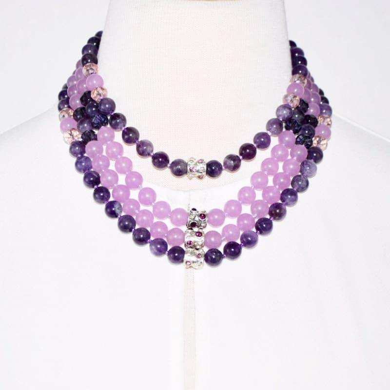 Four Strands Amethyst and Purple Carnelian Necklace - TeresaCollections