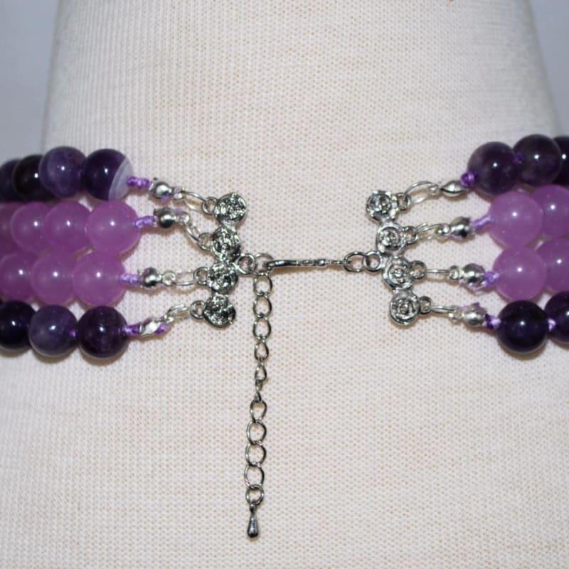 Four Strands Amethyst and Purple Carnelian Necklace - Handmade