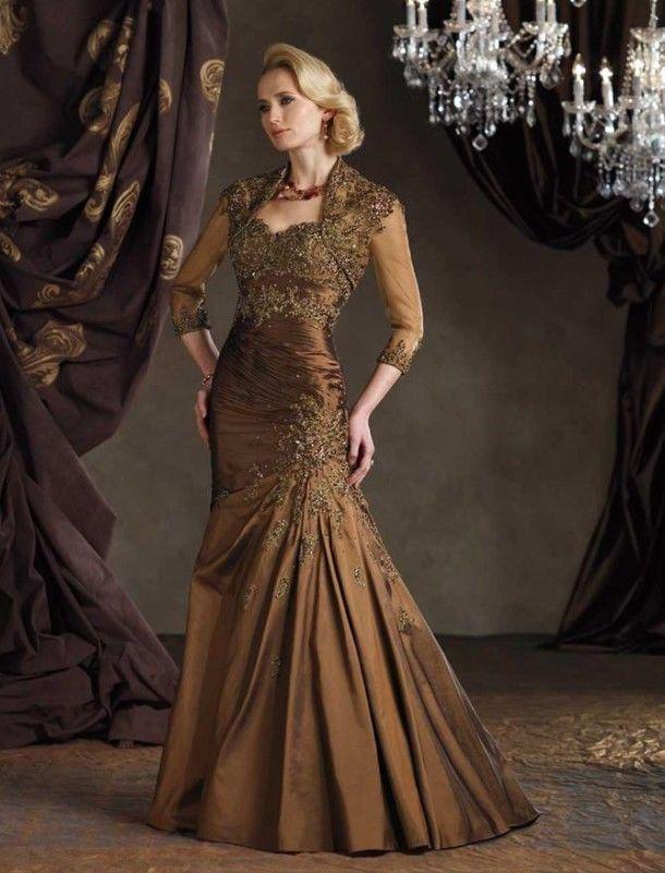 Lace beaded elegant taffeta Mother of the Bride Dress - TeresaCollections