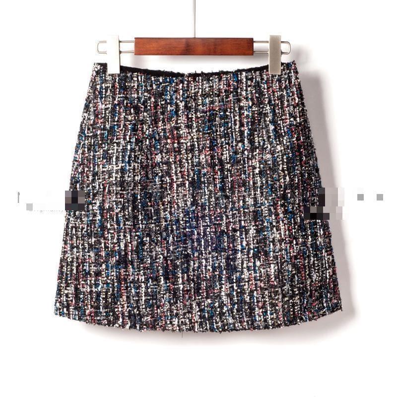 Fresh Style Sequins Tweed Pencil Skirt High Waist Mini Skirt - TeresaCollections