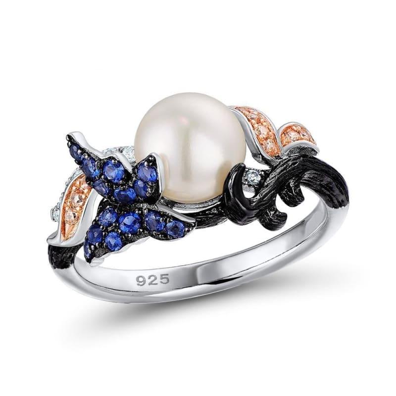 Freshwater Pearl Ring For Women 925 Sterling Silver Rings for Women Cubic Zirconia Ring - 6 - Rings