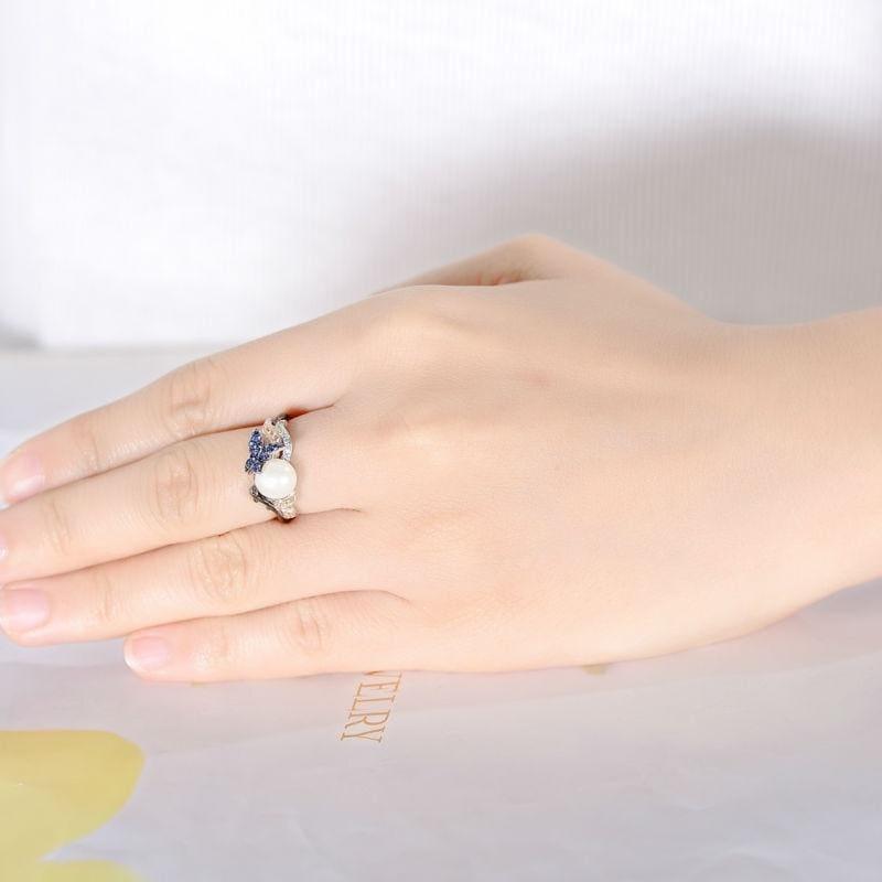 Freshwater Pearl Ring For Women 925 Sterling Silver Rings for Women Cubic Zirconia Ring - Rings