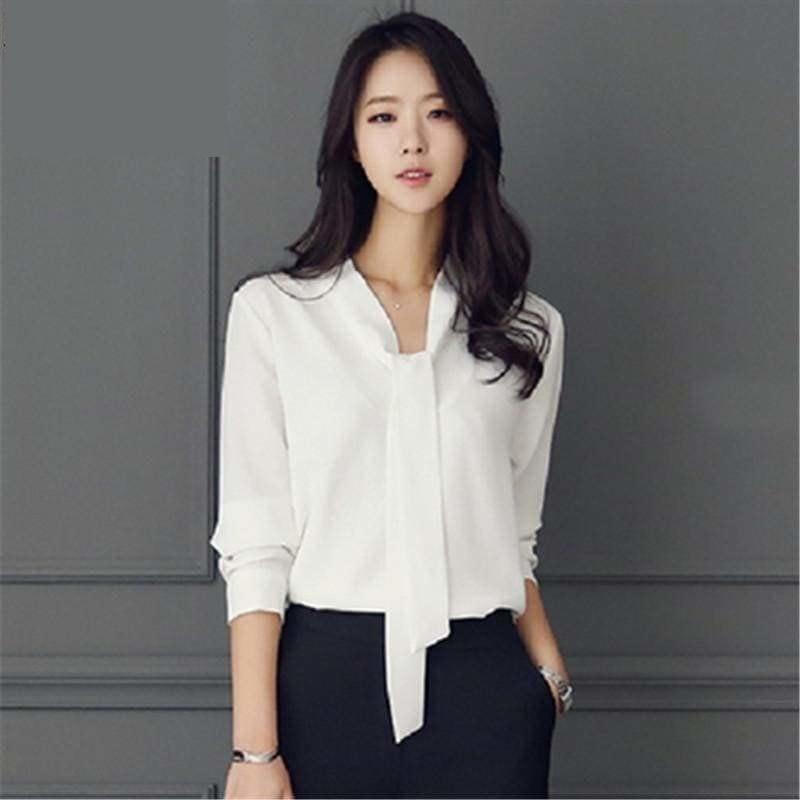 Front Tie Loose Chiffon Solid Color Blouse - white / L - Short Sleeve