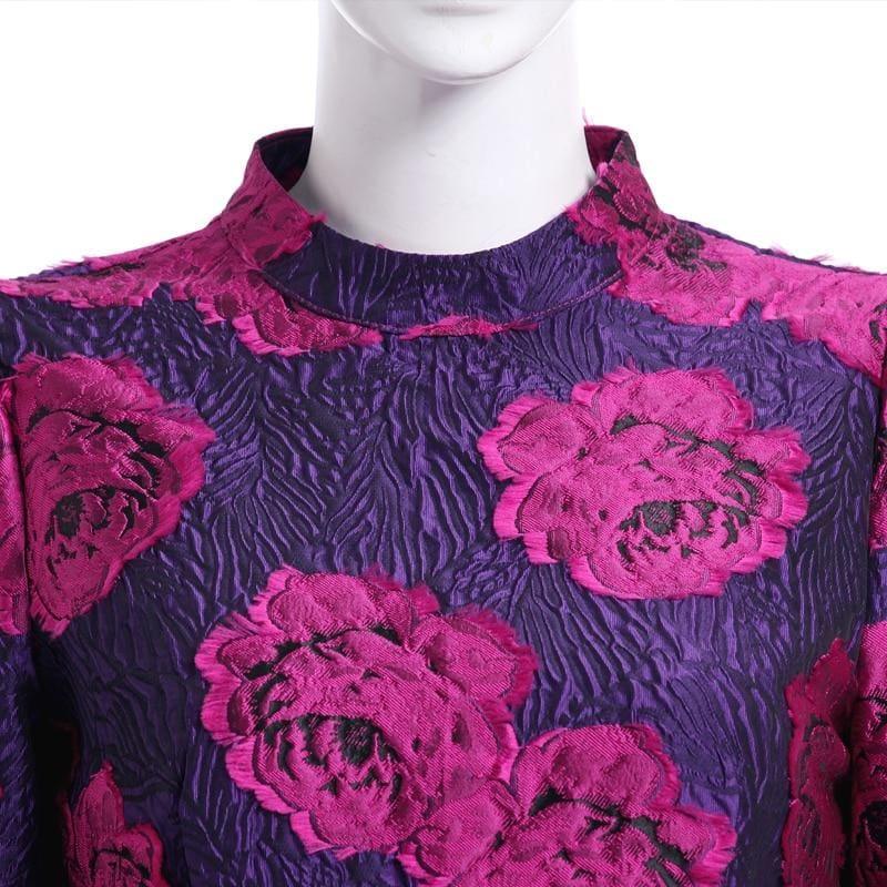 Fuchsia Vintage Flowers Mermaid Long Sleeve Maxi Dress - TeresaCollections