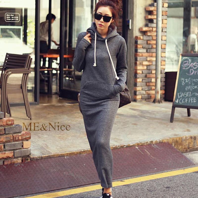 Fur Fleece Hooded Long Sleeve Sweater Maxi Dress - TeresaCollections