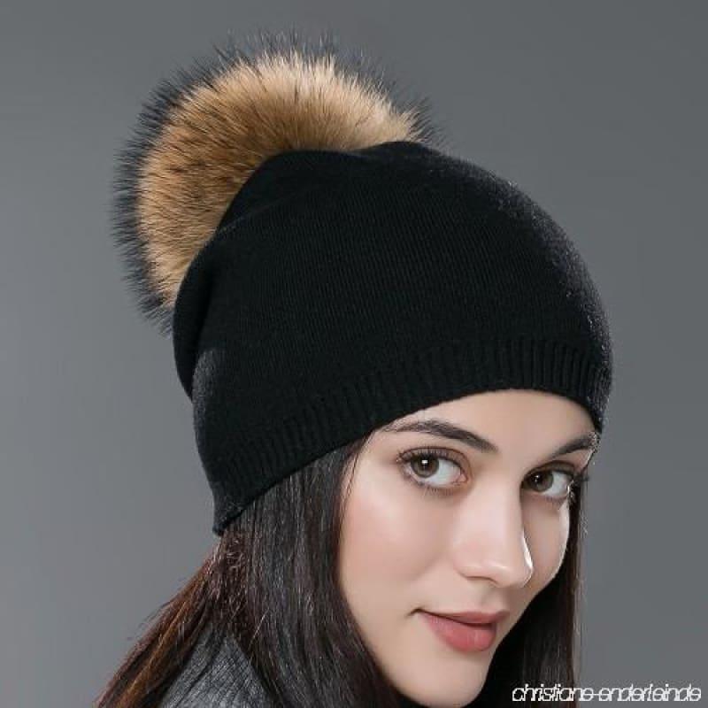 Fur Pom Pom Wool Knitted Thick Warm Beanies Hats - Hats