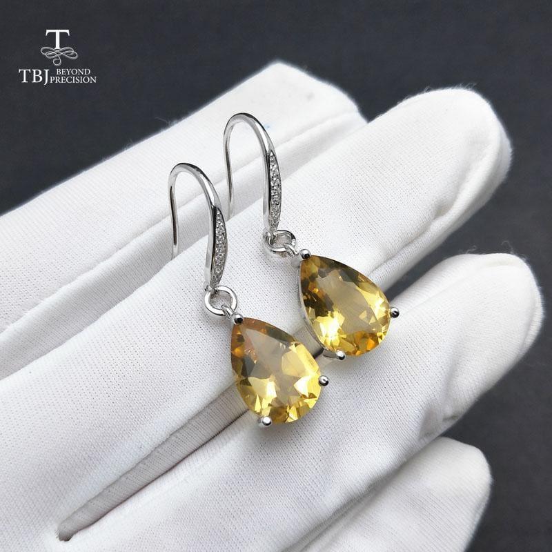 Genuine Brazil Citrine Gemstone Dangle in Pure 925 Sterling Silver Water Drop 5ct Earrings - earrings