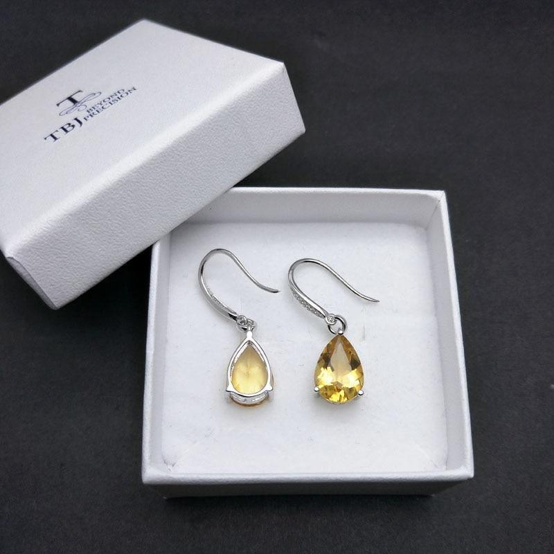 Genuine Brazil Citrine Gemstone Dangle in Pure 925 Sterling Silver Water Drop 5ct Earrings - earrings